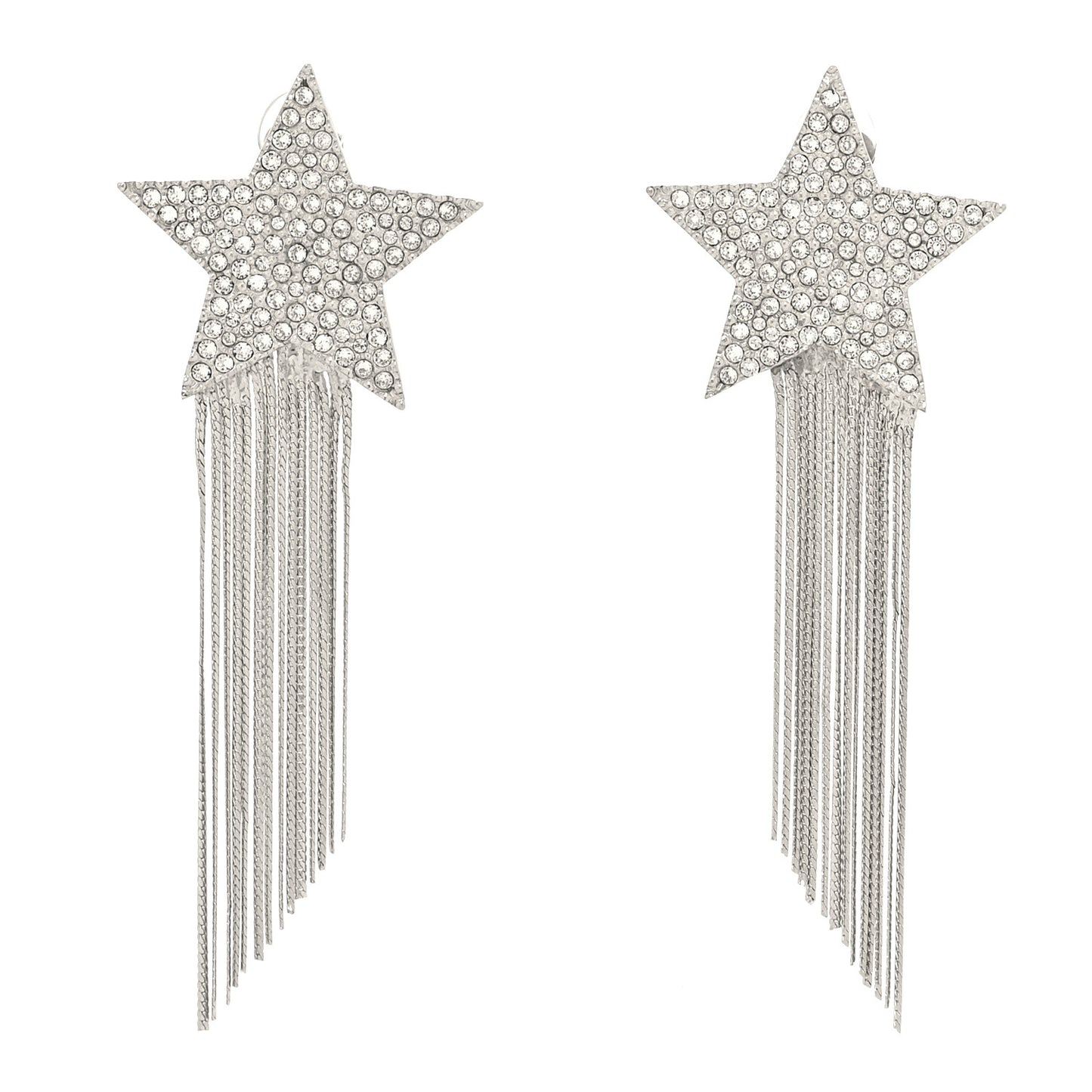 Crystal Shooting Star Fringe Clip On Earrings Silver