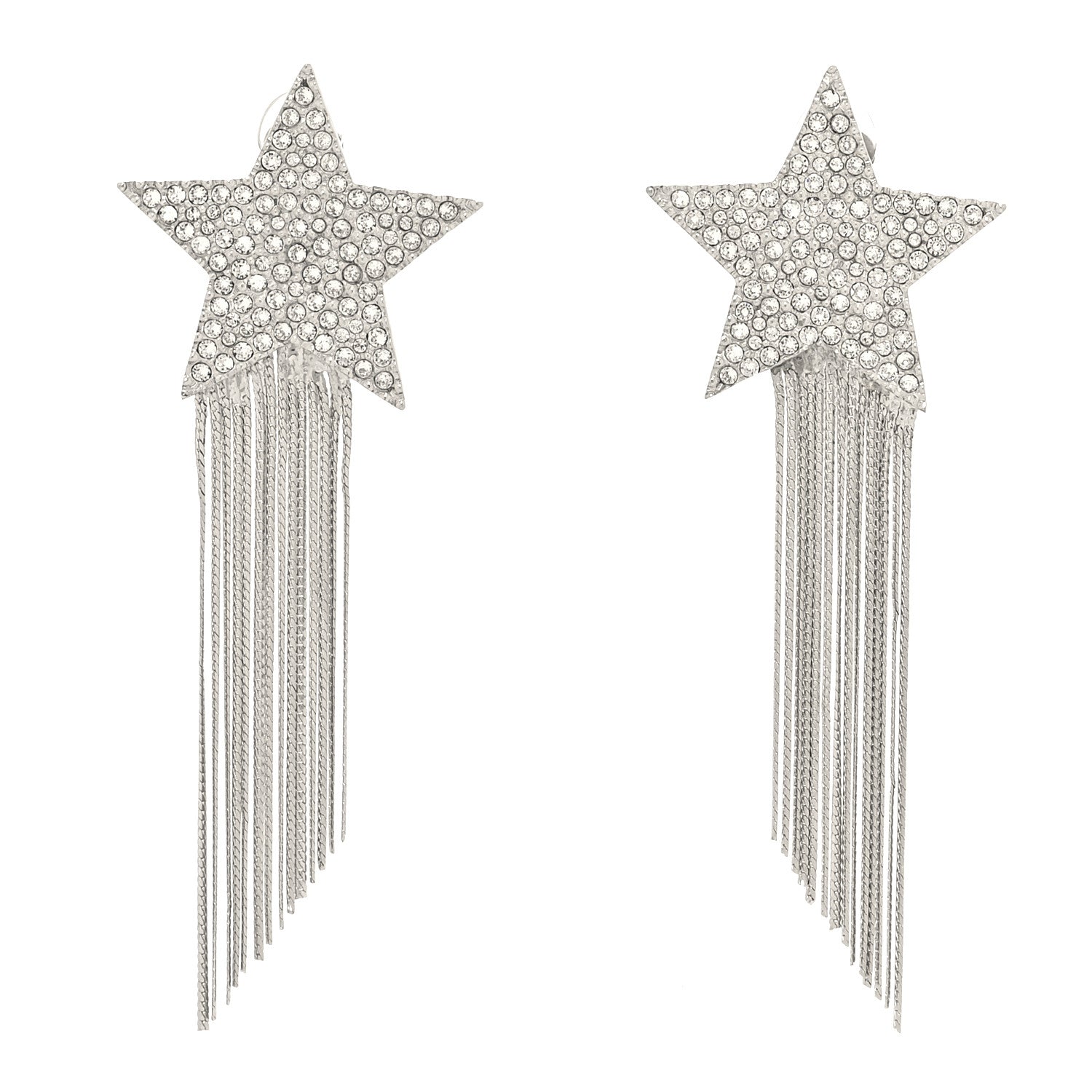 Saint Laurent Crystal Shooting Star Fringe Clip On Earrings Silver 1 of 4