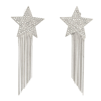 Saint Laurent Crystal Shooting Star Fringe Clip On Earrings Silver 1 of 4