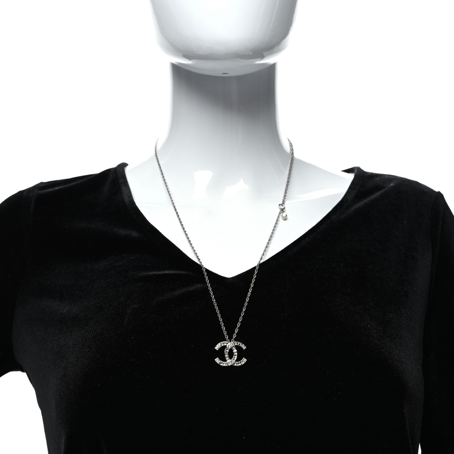 Chanel Crystal CC Pendant Necklace Silver 2 of 6