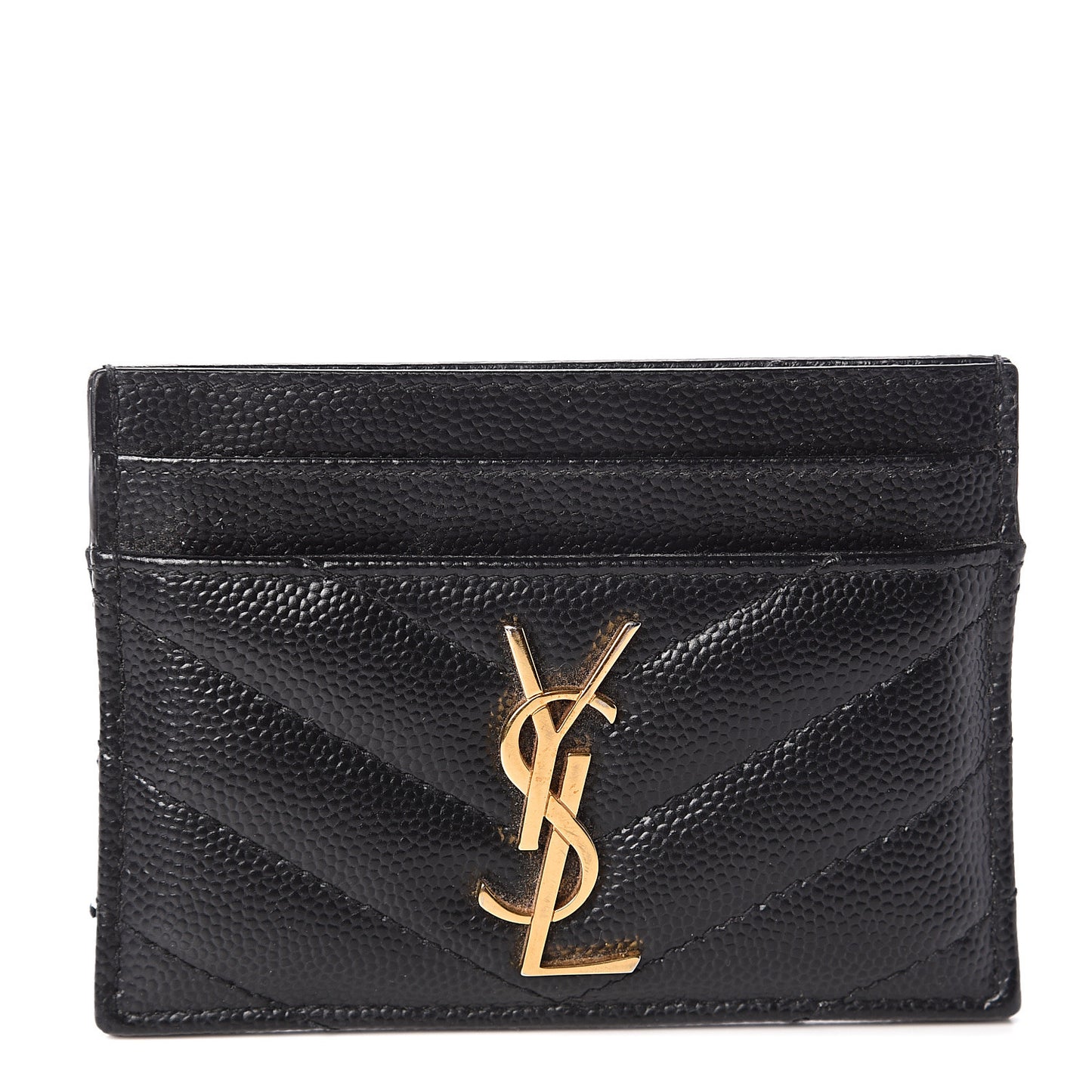 Grain De Poudre Matelasse Chevron Monogram Credit Card Case Black