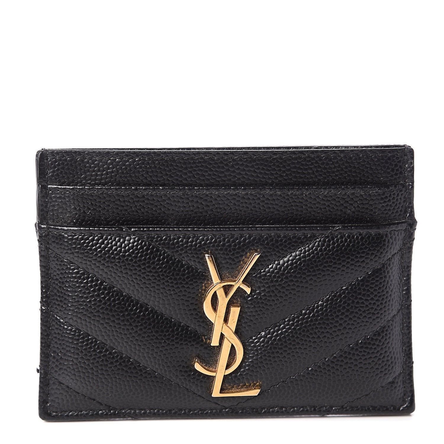 Saint Laurent Grain De Poudre Matelasse Chevron Monogram Credit Card Case Black 1 of 6