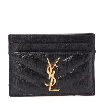Saint Laurent Grain De Poudre Matelasse Chevron Monogram Credit Card Case Black 1 of 6