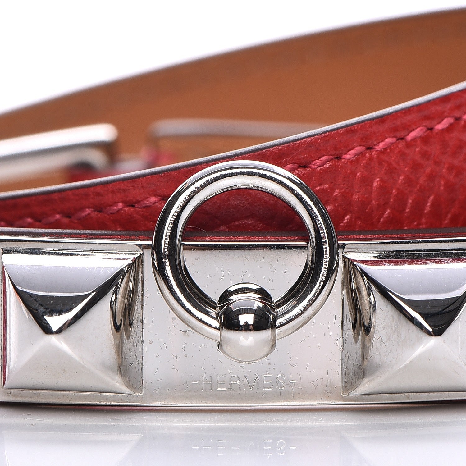 Hermes Epsom Rivale Double Tour Bracelet M Rouge Casaque 4 of 7