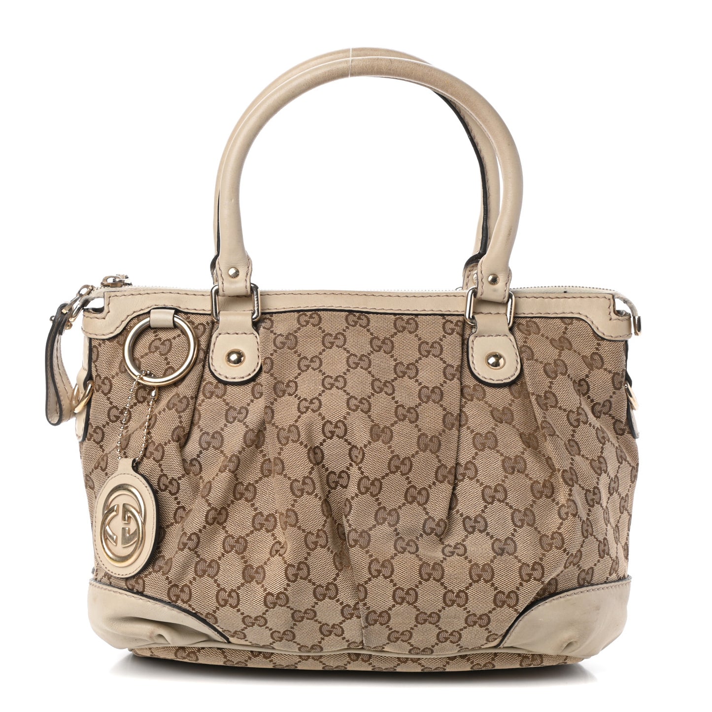 Monogram Margaux Calfskin Medium Sukey Top Handle Bag Beige Ebony Mystic White