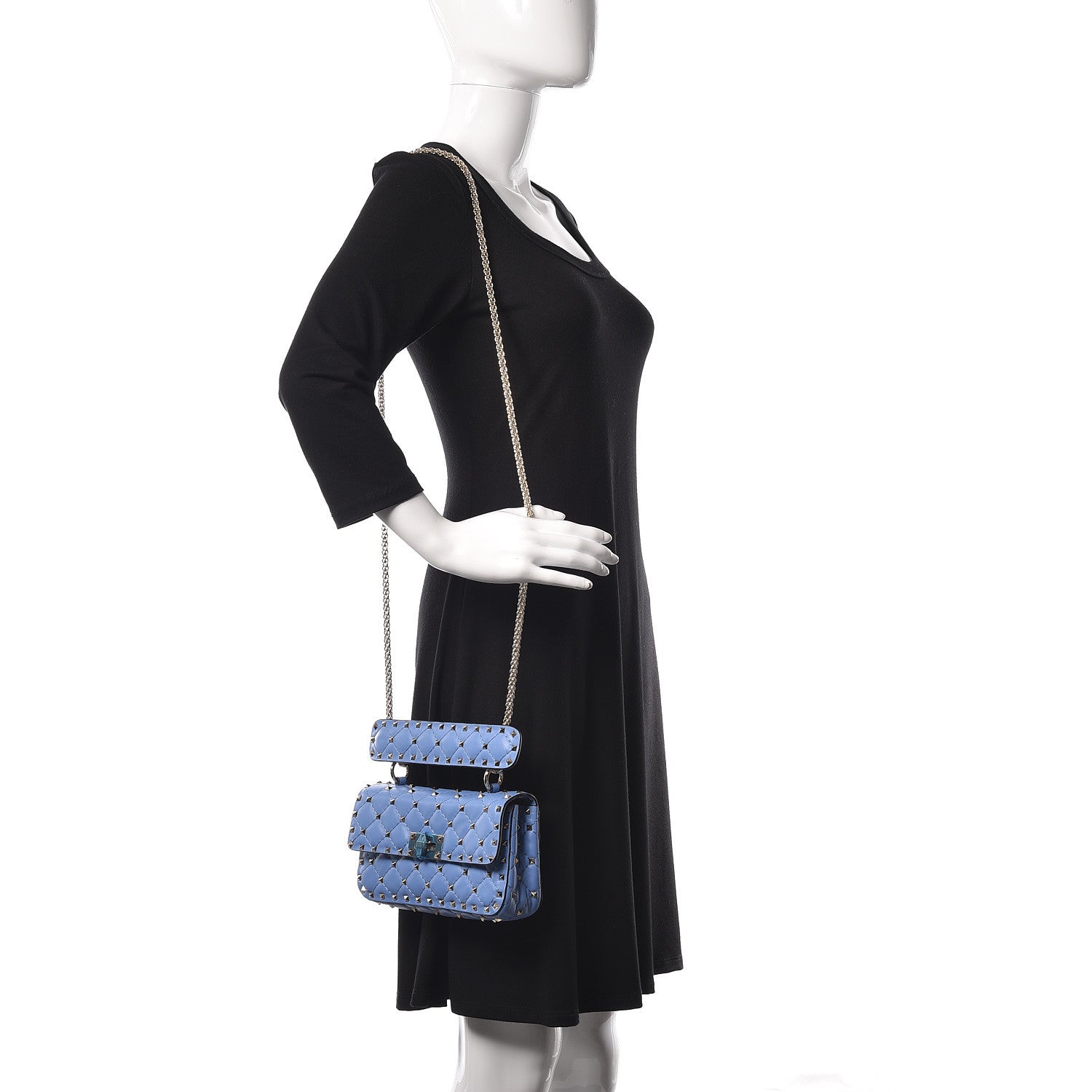 Valentino Garavani Lambskin Small Rockstud Spike Shoulder Bag Blue 3 of 9