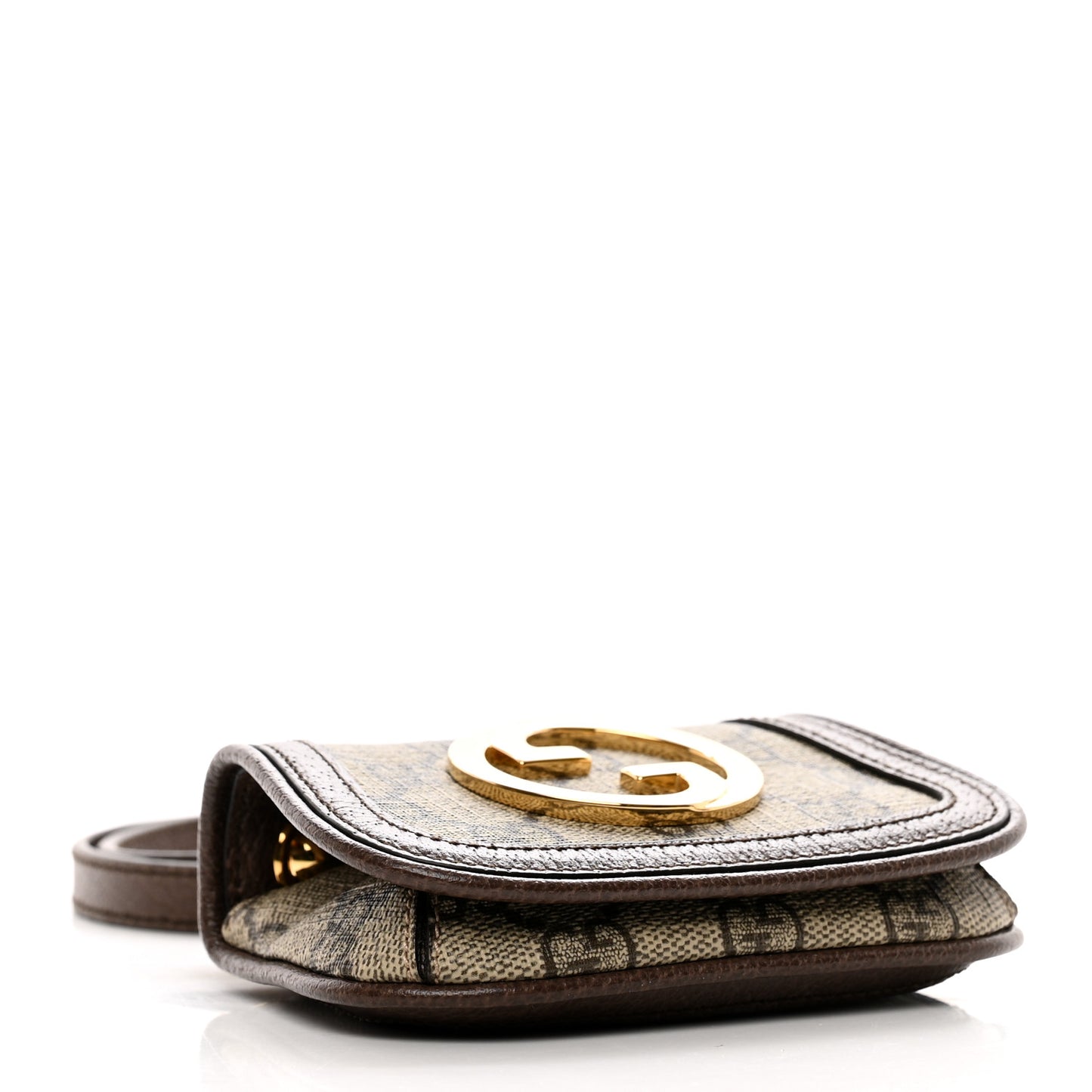 GG Supreme Monogram Textured Dollar Calfskin Blondie Card Case Wallet with Strap Beige Ebony New Acero