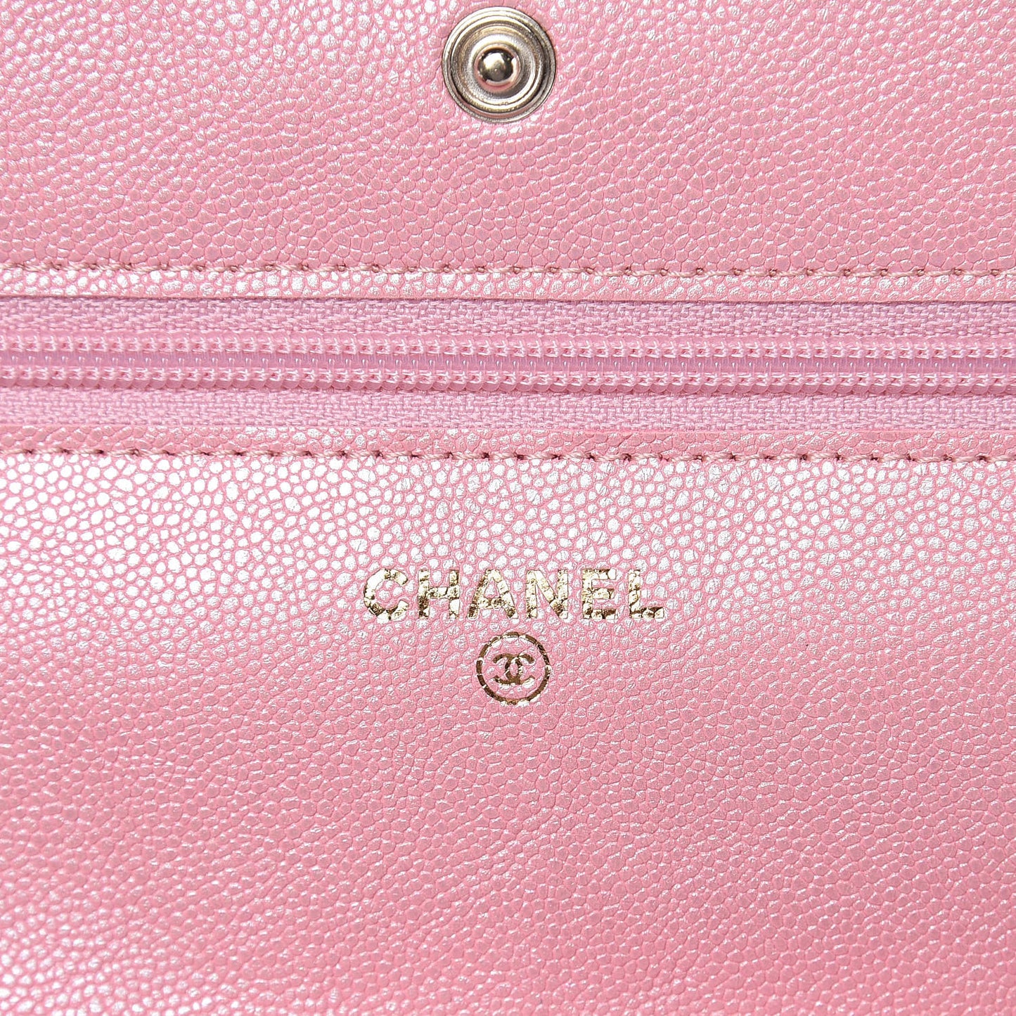Iridescent Caviar Quilted Wallet on Chain WOC Rose Pink