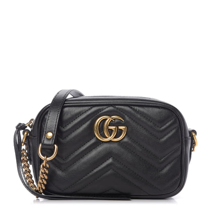 Gucci Calfskin Matelasse Mini GG Marmont Chain Shoulder Bag Black 1 of 9