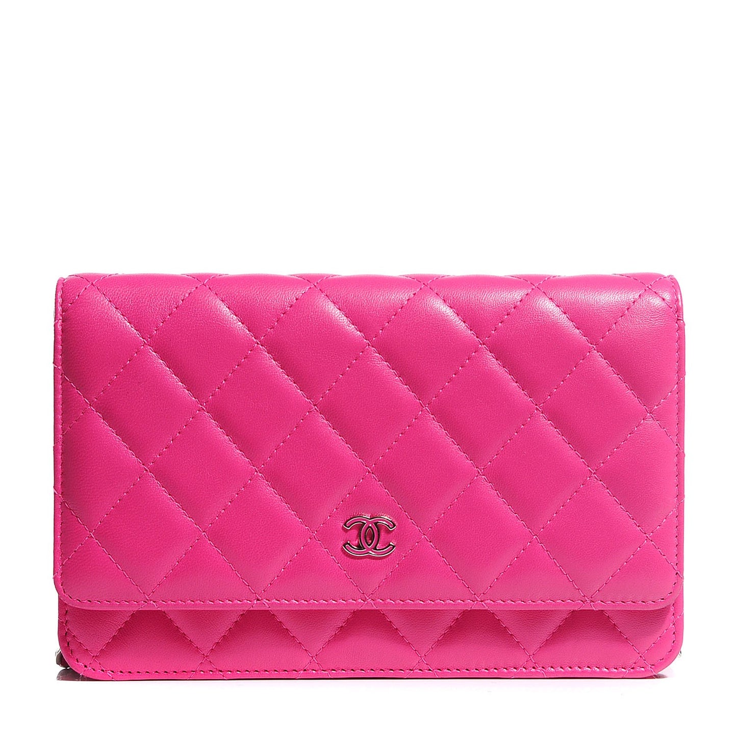 Lambskin Quilted Wallet On Chain WOC Dark Pink