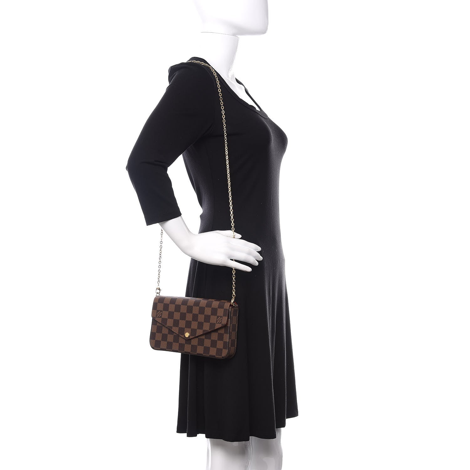 Louis Vuitton Damier Ebene Pochette Felicie Chain Wallet 2 of 10