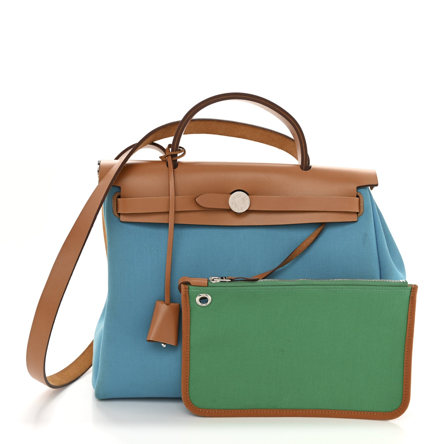 Hermes Military Toile Vache Hunter Herbag Zip Retourne 31 PM Bleu Azteque Menthe Natural 3 of 13