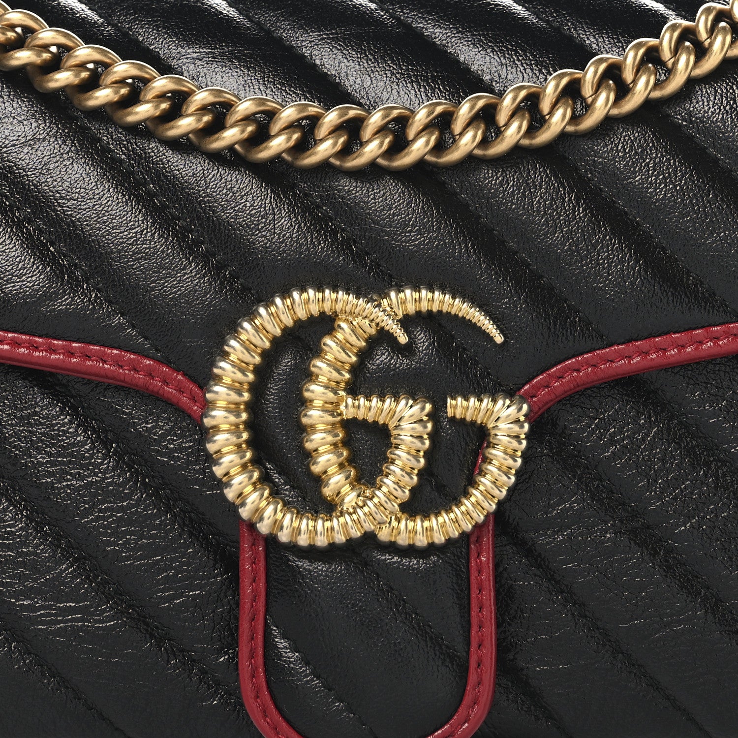 Gucci Vintage Effect Calfskin Matelasse Diagonal Small Torchon GG Marmont Shoulder Bag Black Romantic Cherry 8 of 10