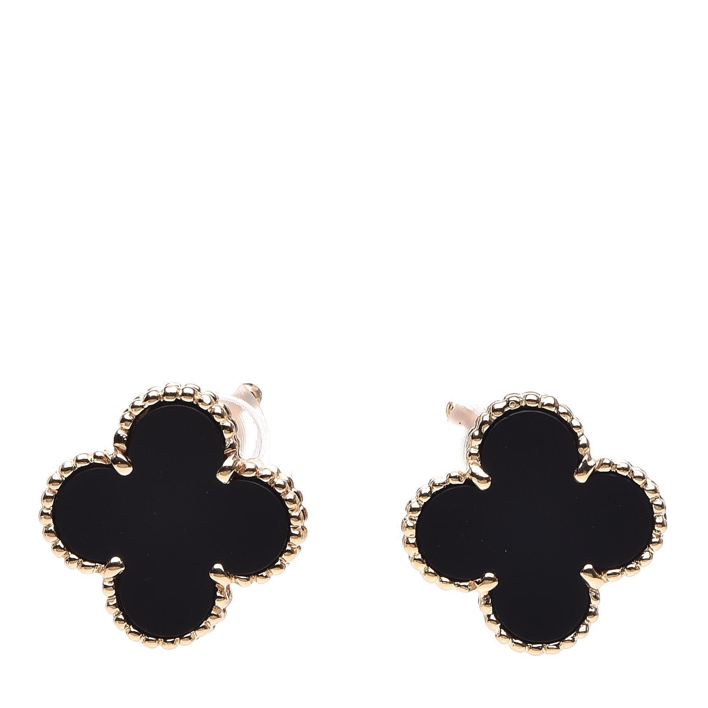 18K Yellow Gold Black Onyx Vintage Alhambra Earrings