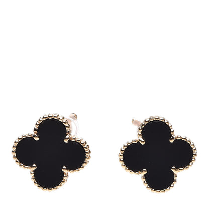 Van Cleef & Arpels 18K Yellow Gold Black Onyx Vintage Alhambra Earrings 1 of 4