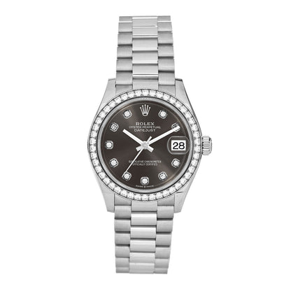 Rolex 18K White Gold Diamond 31mm Datejust President Watch Dark Grey 278289RBR 1 of 5