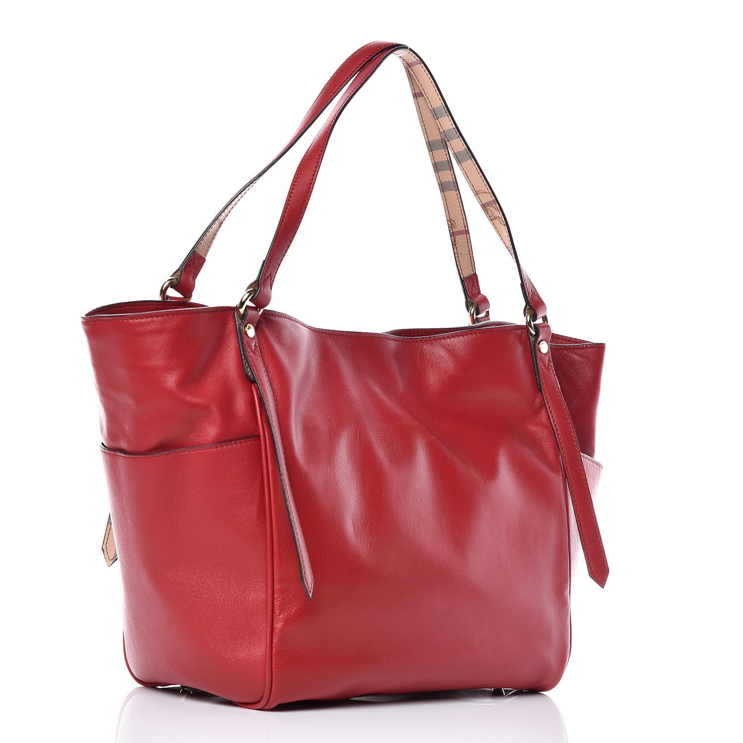Burberry Calfskin Haymarket Check Small Canterbury Tote Red 3 of 14
