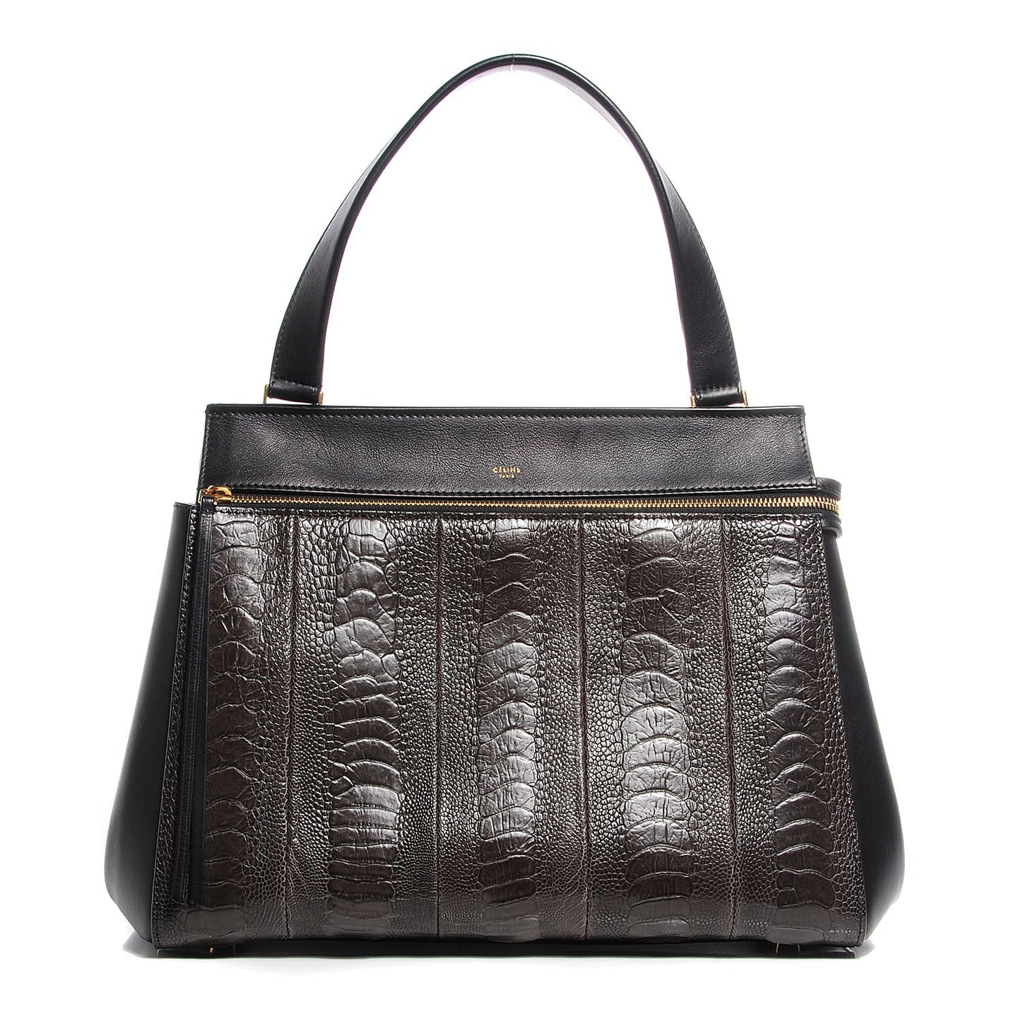 Smooth Calfskin Ostrich Leg Medium Edge Shoulder Bag Black