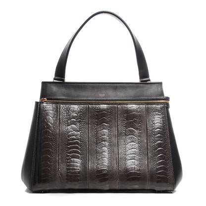Celine Smooth Calfskin Ostrich Leg Medium Edge Shoulder Bag Black 1 of 7