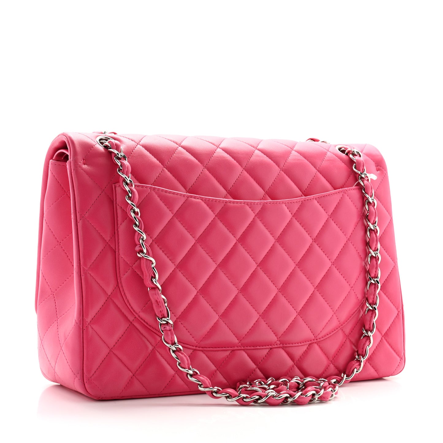 Lambskin Quilted Maxi Double Flap Dark Pink