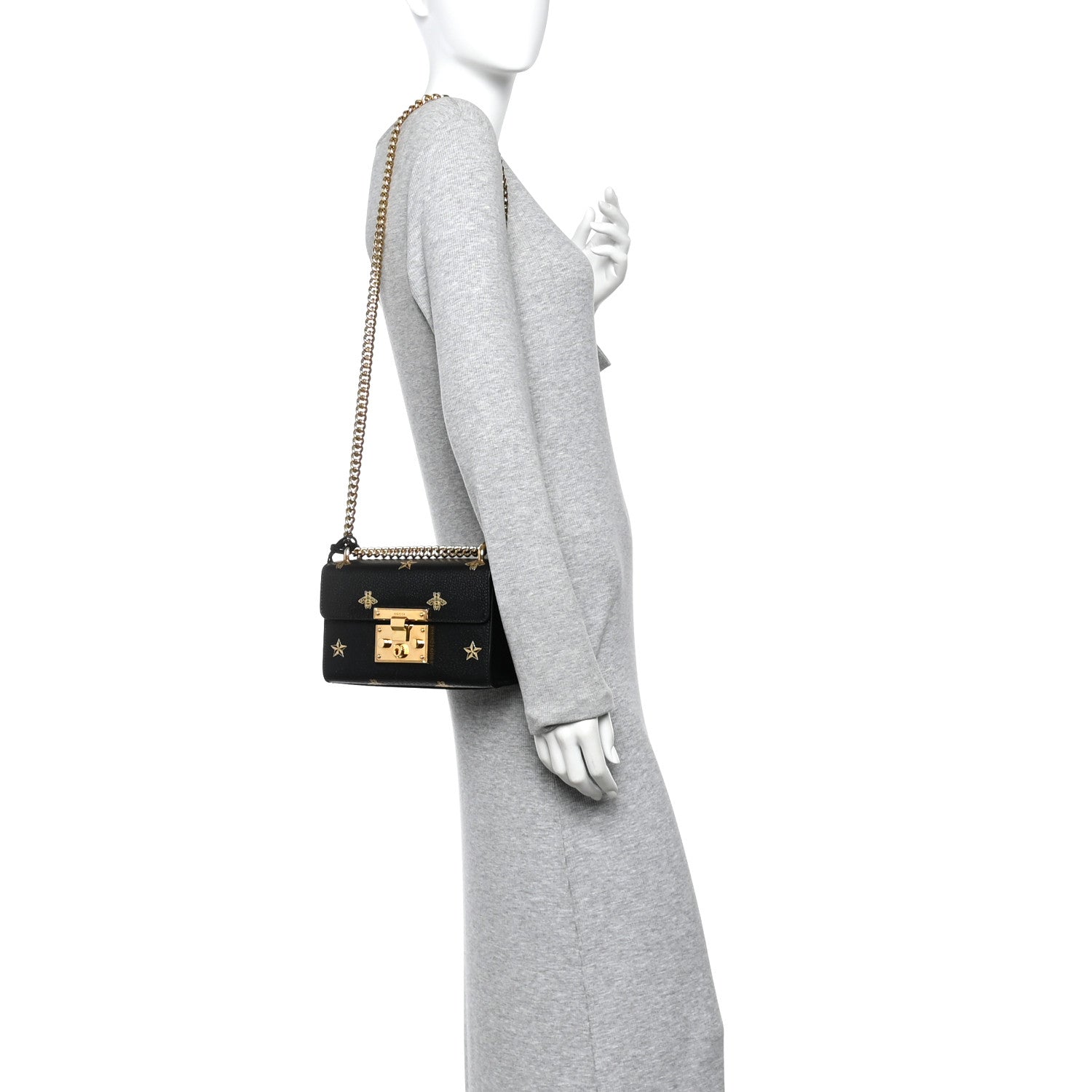Gucci Grained Calfskin Bee Star Small Padlock Shoulder Bag Black 2 of 13