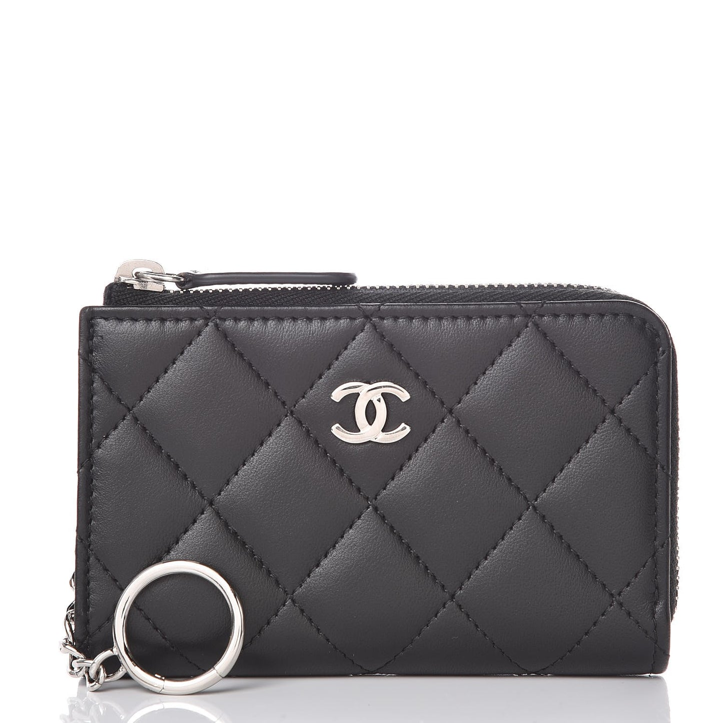 Lambskin Quilted Key Holder Case Black