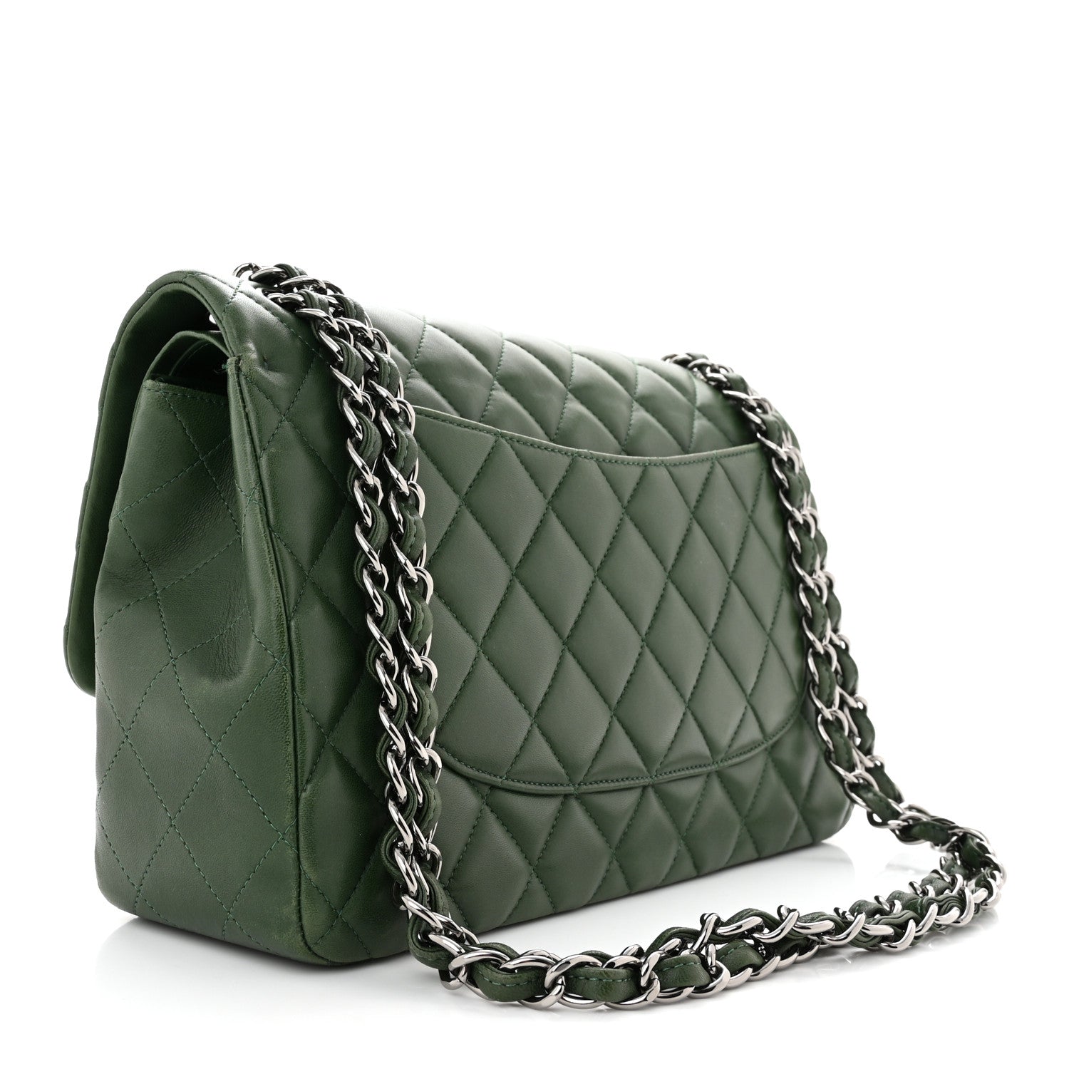 Chanel Lambskin Quilted Jumbo Double Flap Green 2 of 9