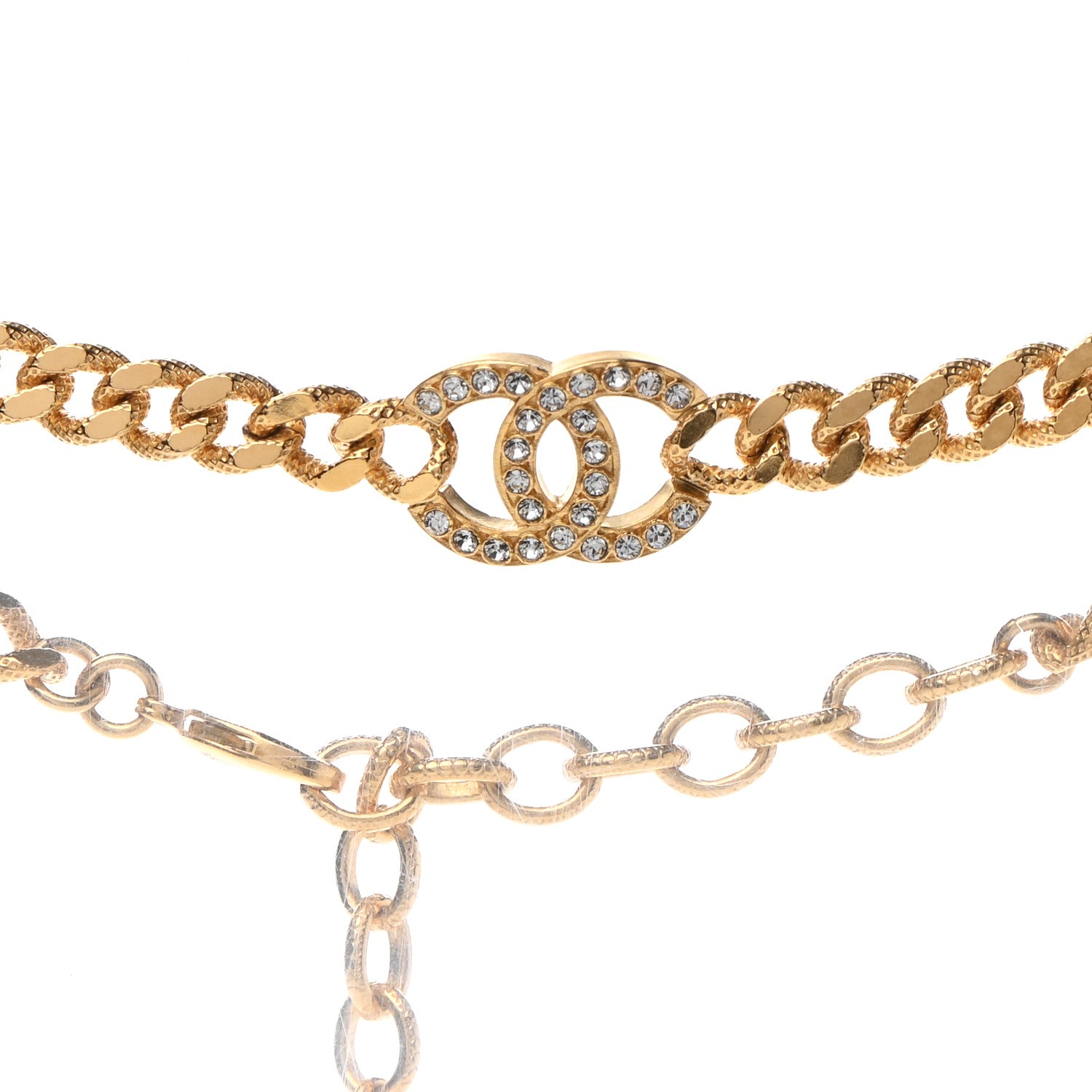 Chanel Crystal Chain Link CC Choker Necklace Gold 3 of 7
