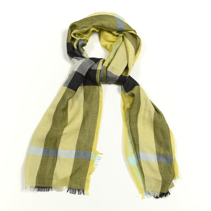 Burberry Silk Cashmere Half Mega Check Scarf Green Cream 1 of 4