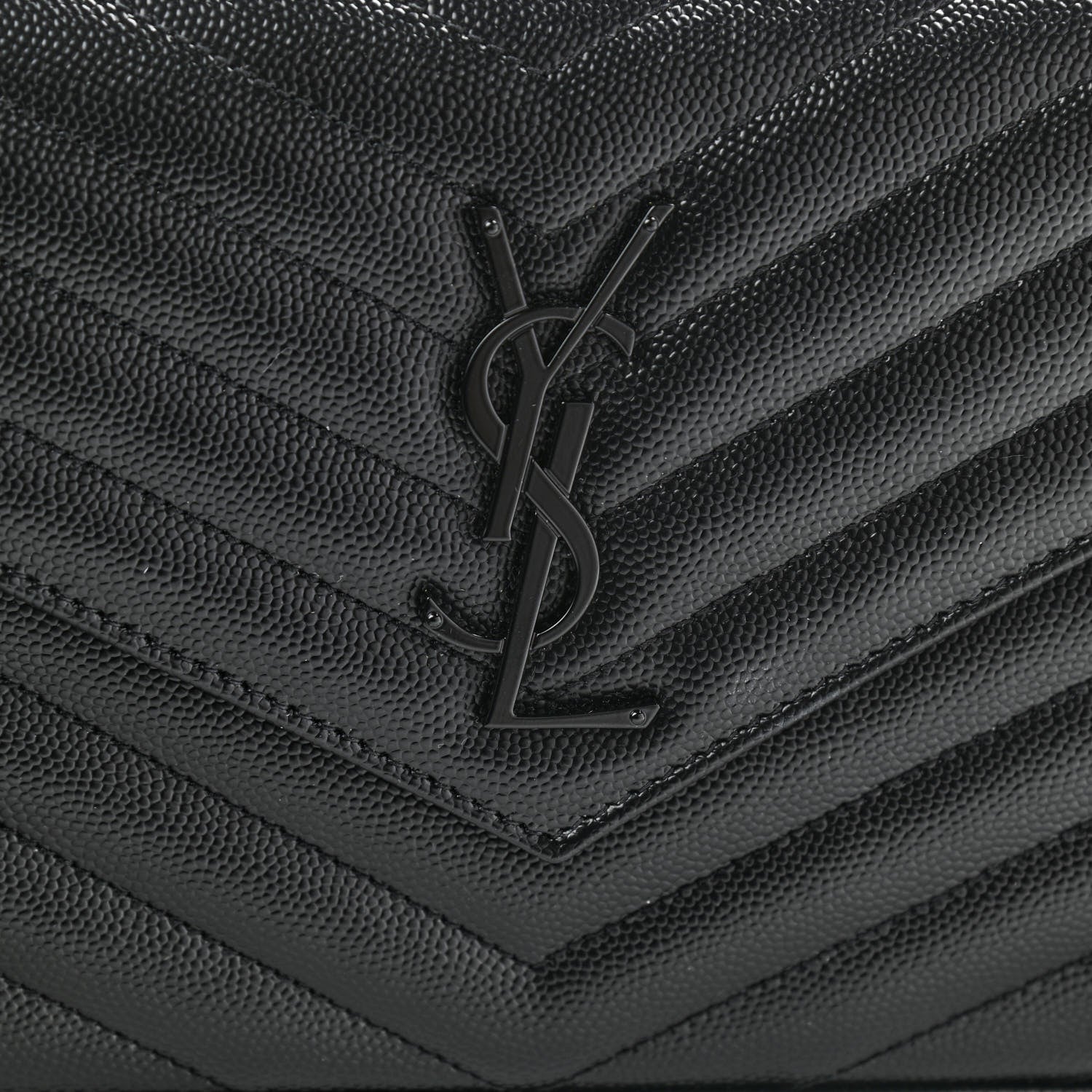 Saint Laurent Grain De Poudre Matelasse Chevron Monogram Chain Wallet Black 6 of 9