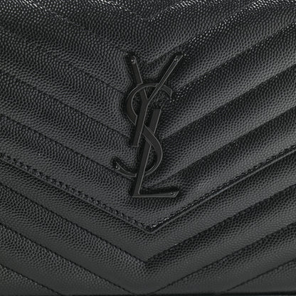 Saint Laurent Grain De Poudre Matelasse Chevron Monogram Chain Wallet Black 6 of 9