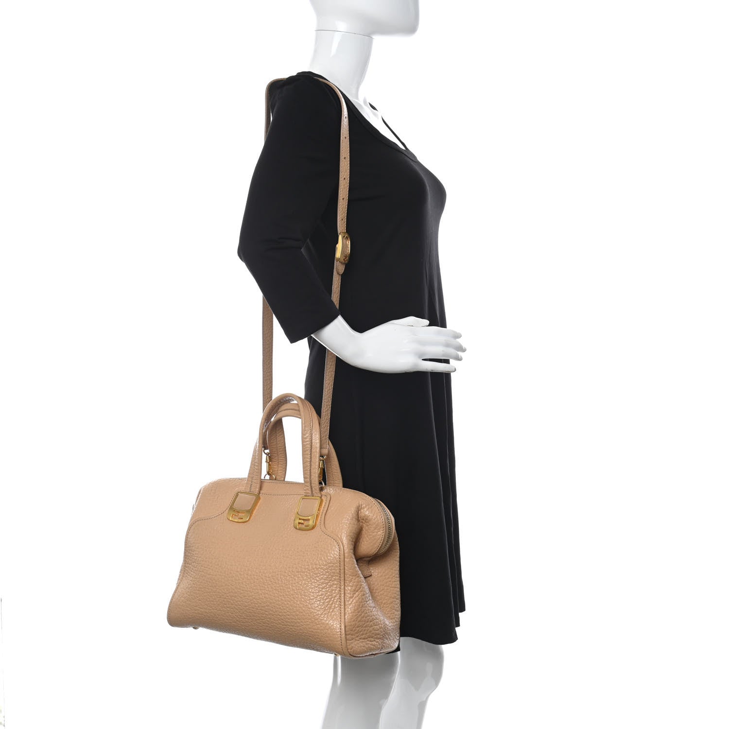 Fendi Pebbled Calfskin Small Chameleon Tote Beige 2 of 13