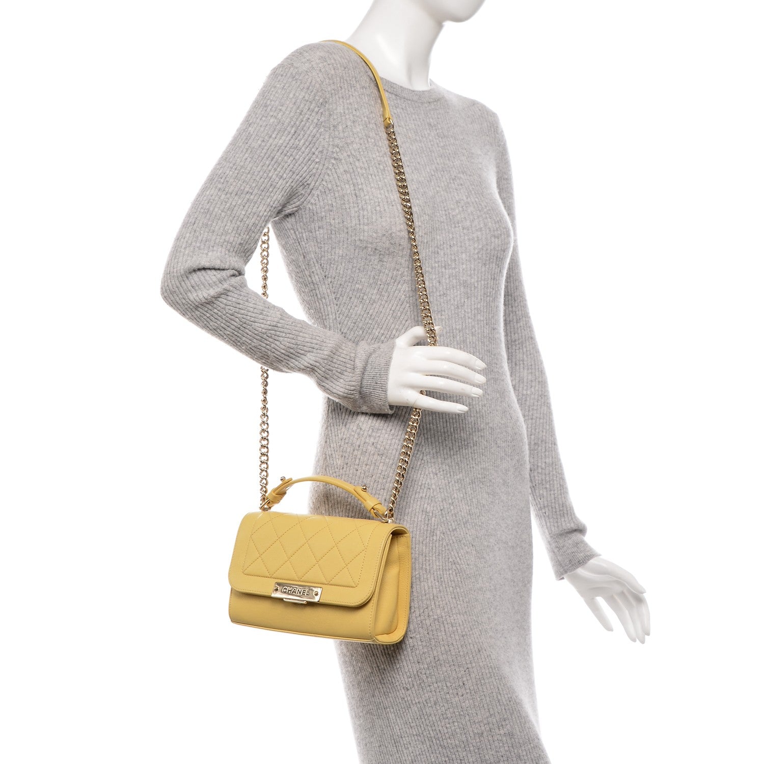 Chanel Grained Calfskin Quilted Small Label Click Flap Bag Yellow 2 of 7