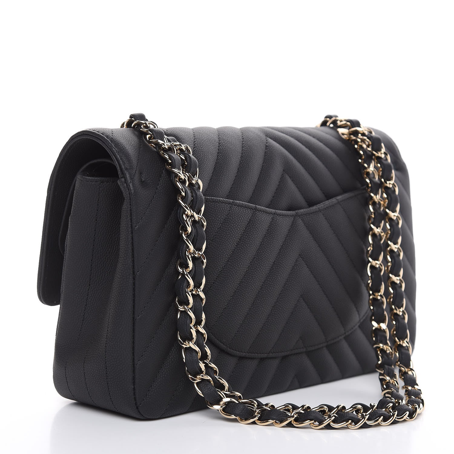 Chanel Caviar Chevron Quilted Medium Double Flap Black 3 of 18