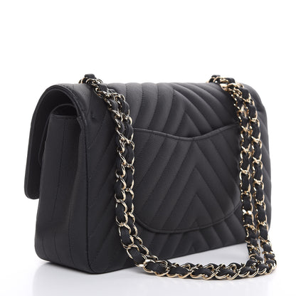 Chanel Caviar Chevron Quilted Medium Double Flap Black 3 of 18