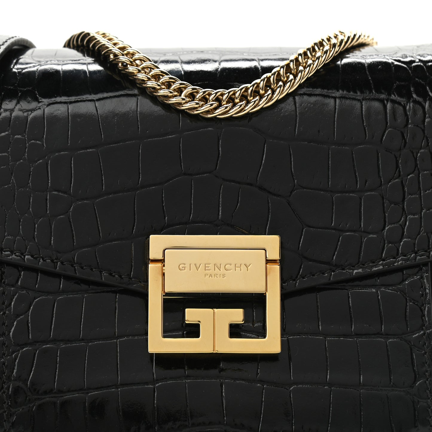 Calfskin Crocodile Embossed Suede Small GV3 Shoulder Bag Black
