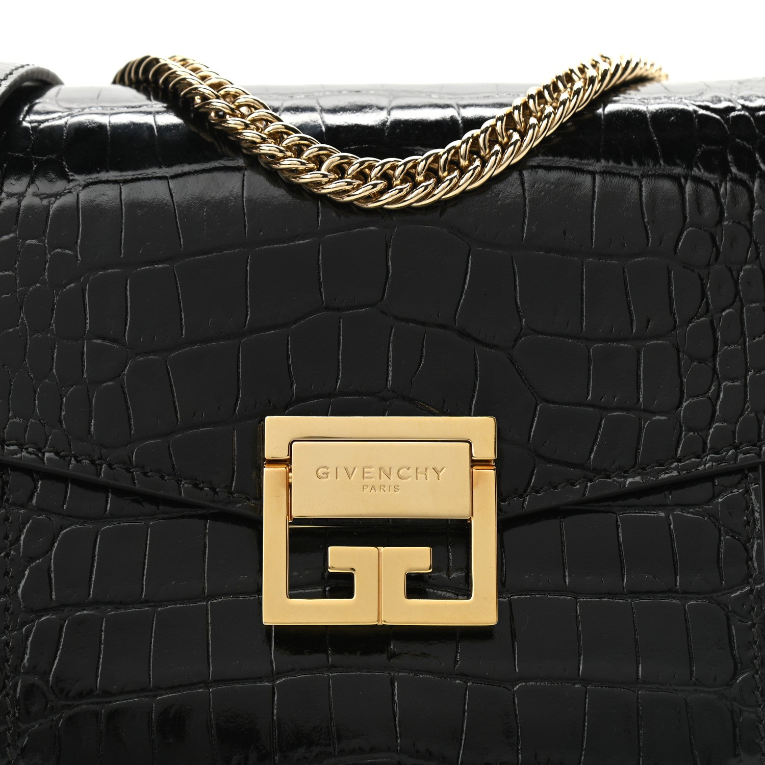 Givenchy Calfskin Crocodile Embossed Suede Small GV3 Shoulder Bag Black 7 of 9