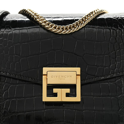 Givenchy Calfskin Crocodile Embossed Suede Small GV3 Shoulder Bag Black 7 of 9