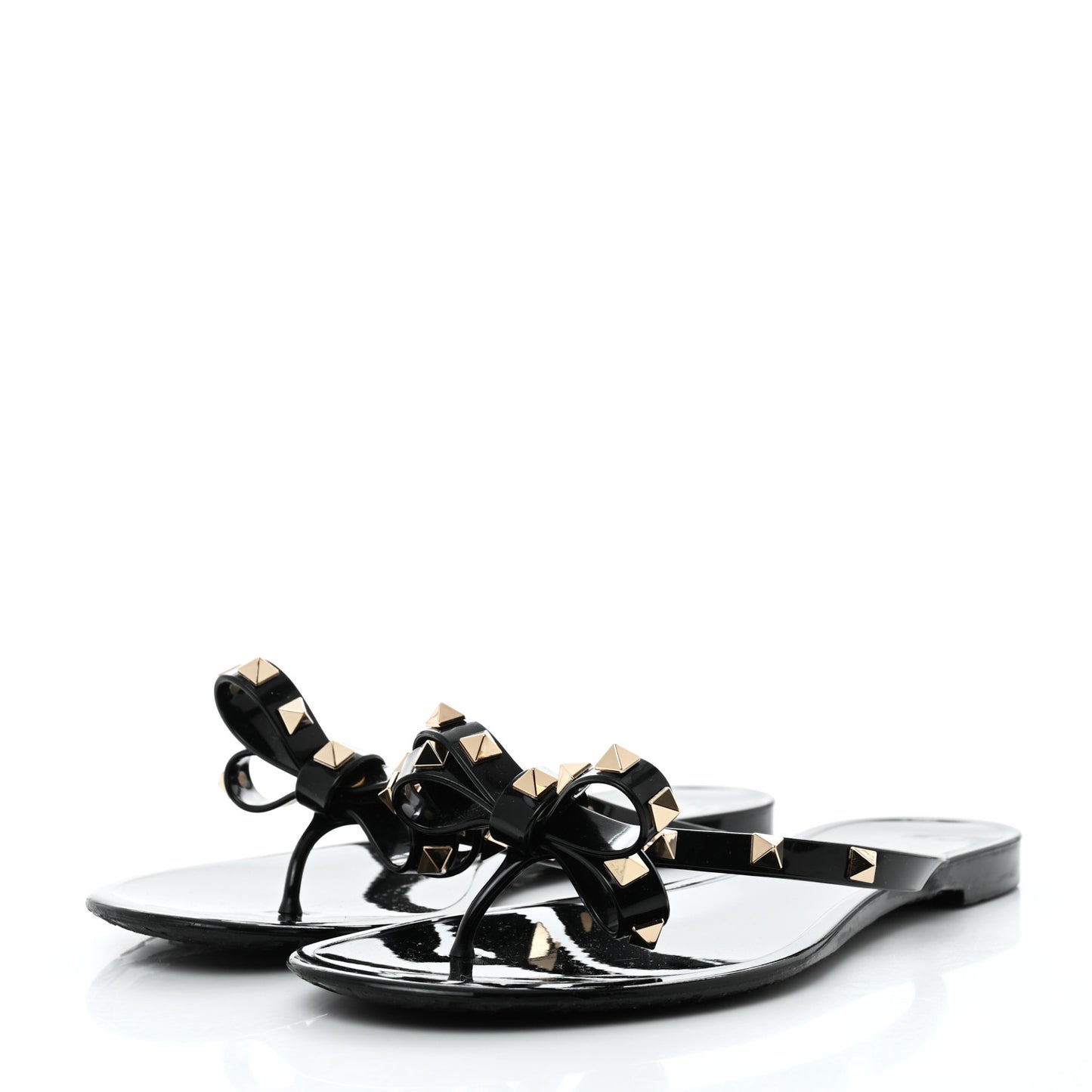 PVC Jelly Rockstud Bow Thong Sandals 41 Black