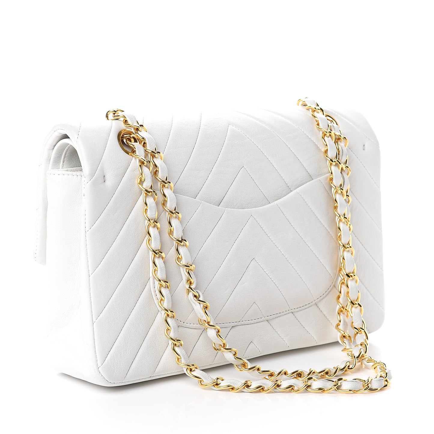 Calfskin Chevron Quilted Medium Double Flap White