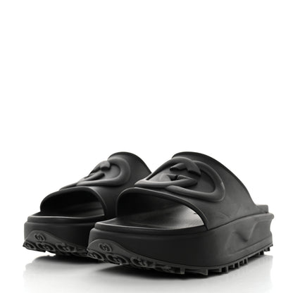 Gucci Soft Rubber Mens Interlocking G Platform 42mm Slide Sandals 12 Black 3 of 8
