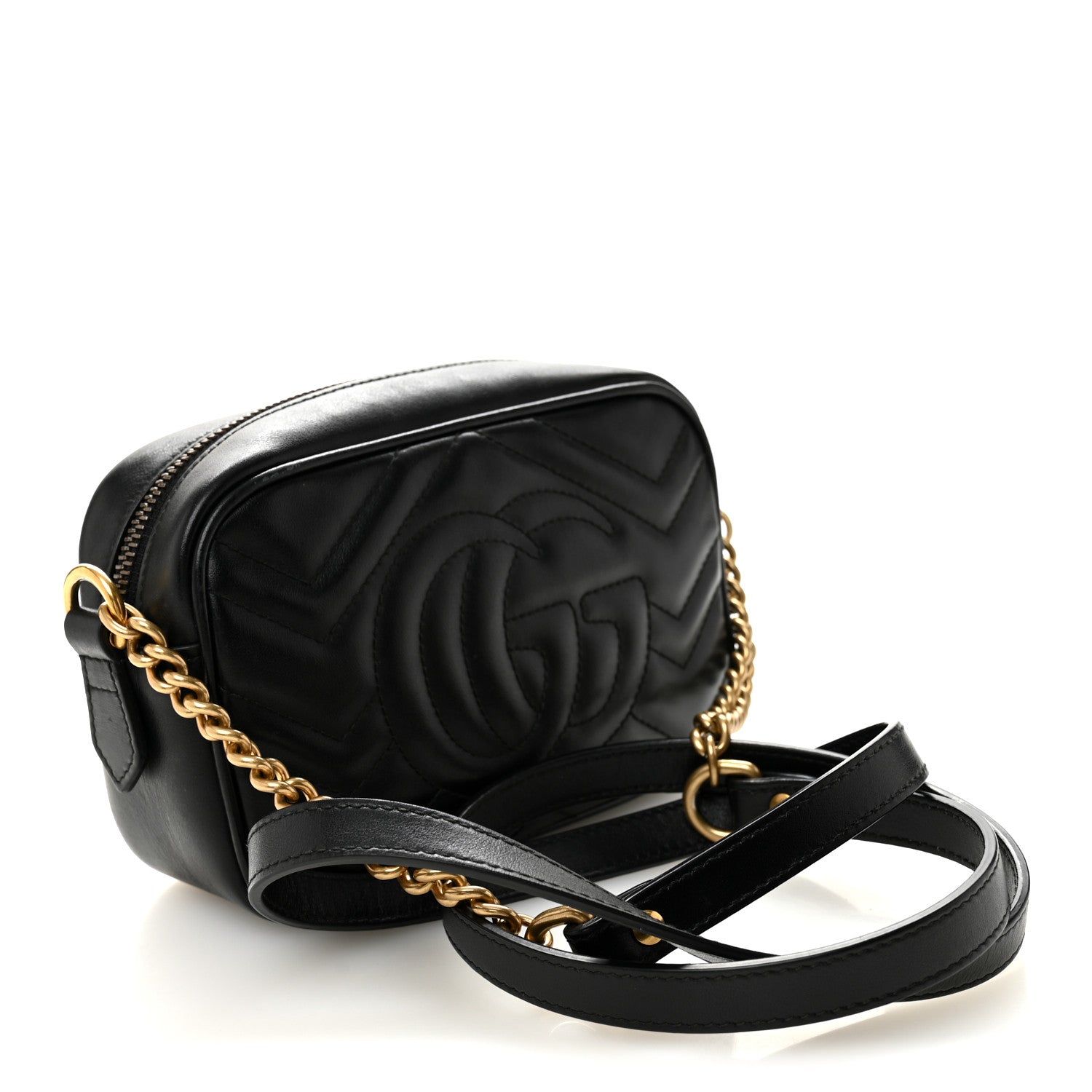 Gucci Calfskin Matelasse Mini GG Marmont Chain Shoulder Bag Black 3 of 11