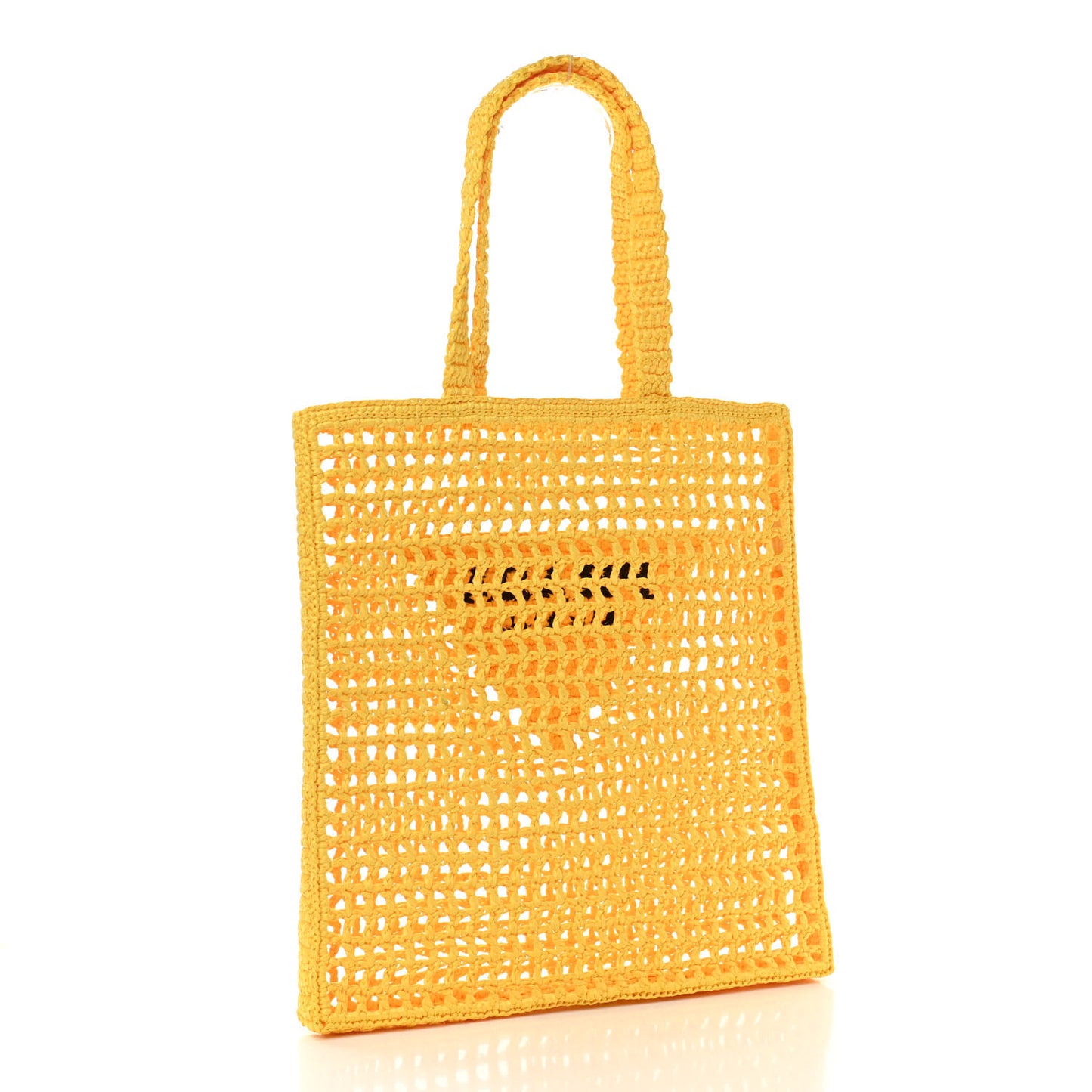Yarn Raffia Effect Crochet Logo Embroidered Tote Bag Giallo