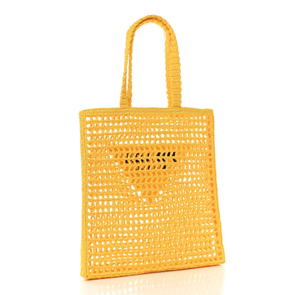 Prada Yarn Raffia Effect Crochet Logo Embroidered Tote Bag Giallo 3 of 9