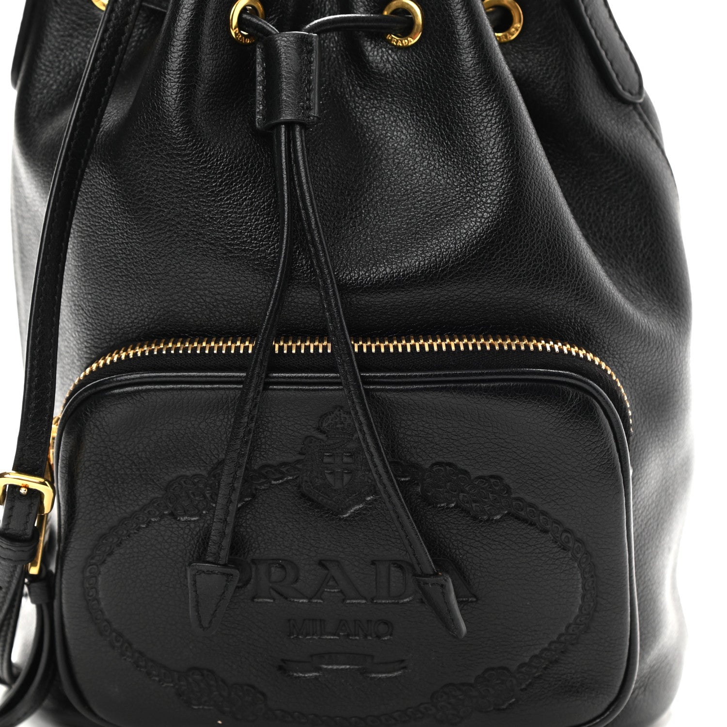Prada Glace Calfskin Embossed Secchiello Bucket Bag Black 7 of 10