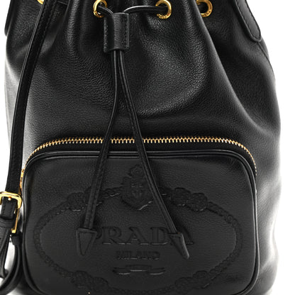 Prada Glace Calfskin Embossed Secchiello Bucket Bag Black 7 of 10