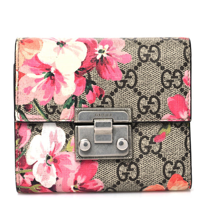 Gucci GG Supreme Monogram Blooms Padlock Wallet Beige Multicolor Dry Rose 1 of 12
