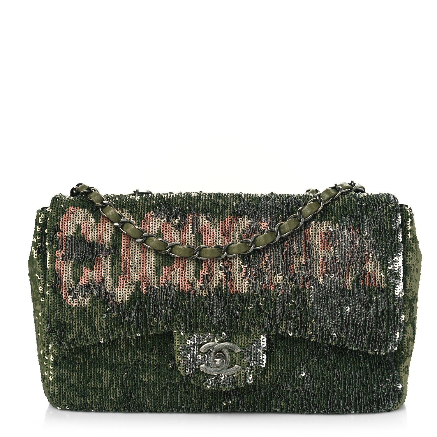 Chanel Sequin Coco Cuba Medium Single Flap Khaki 1 of 10