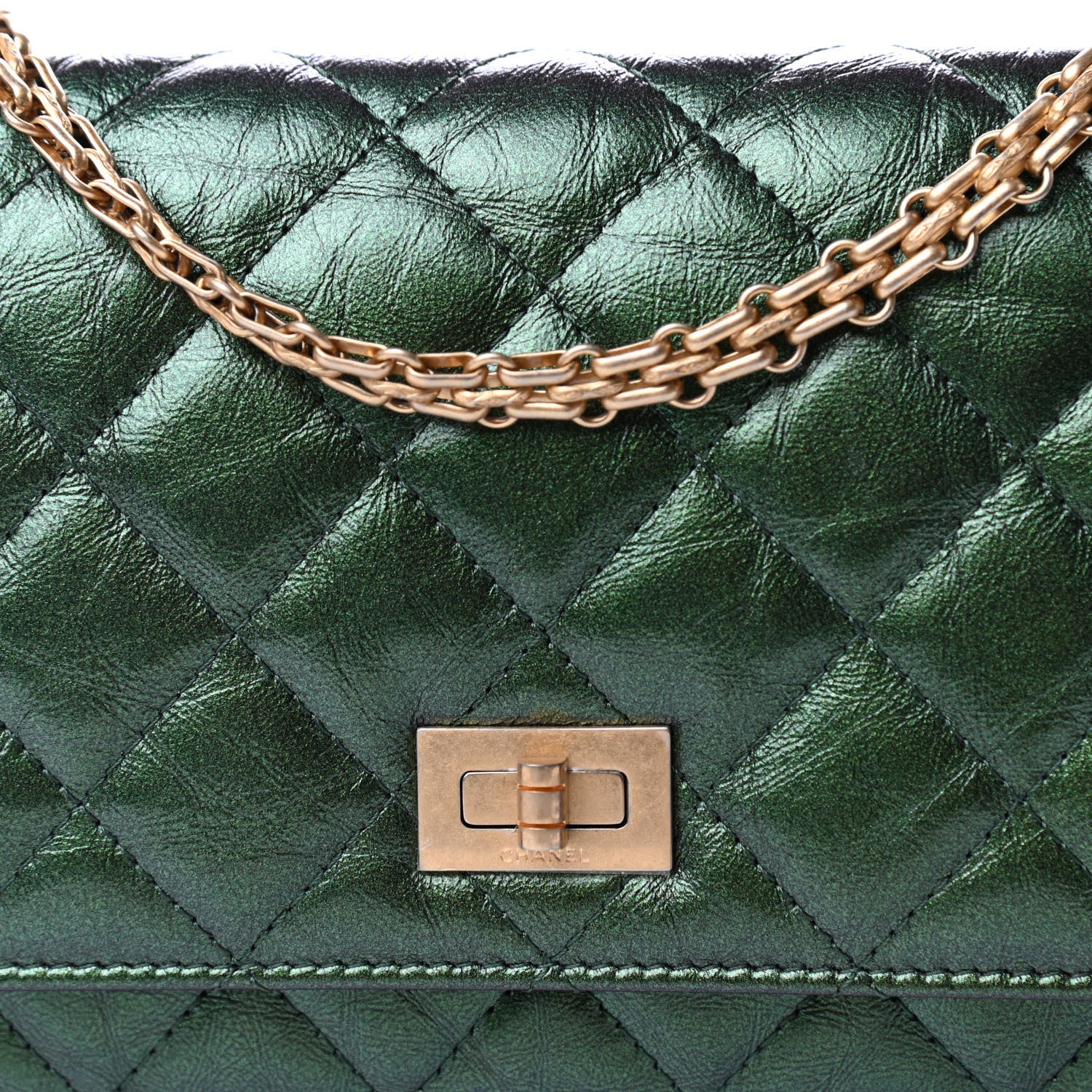 Chanel Metallic Aged Calfskin Quilted 2.55 Reissue Wallet on Chain WOC Green 11 of 11