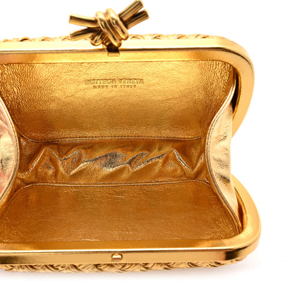 Bottega Veneta Metallic Intreccio Millefili Minaudiere Knot Clutch Gold 5 of 9